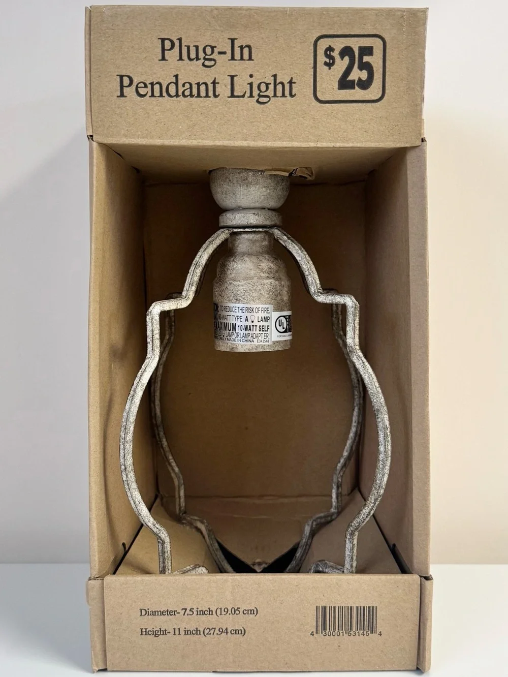 Rustic Hanging Pendant Light Plug-In Swag Light Distressed Gray Beige NWT